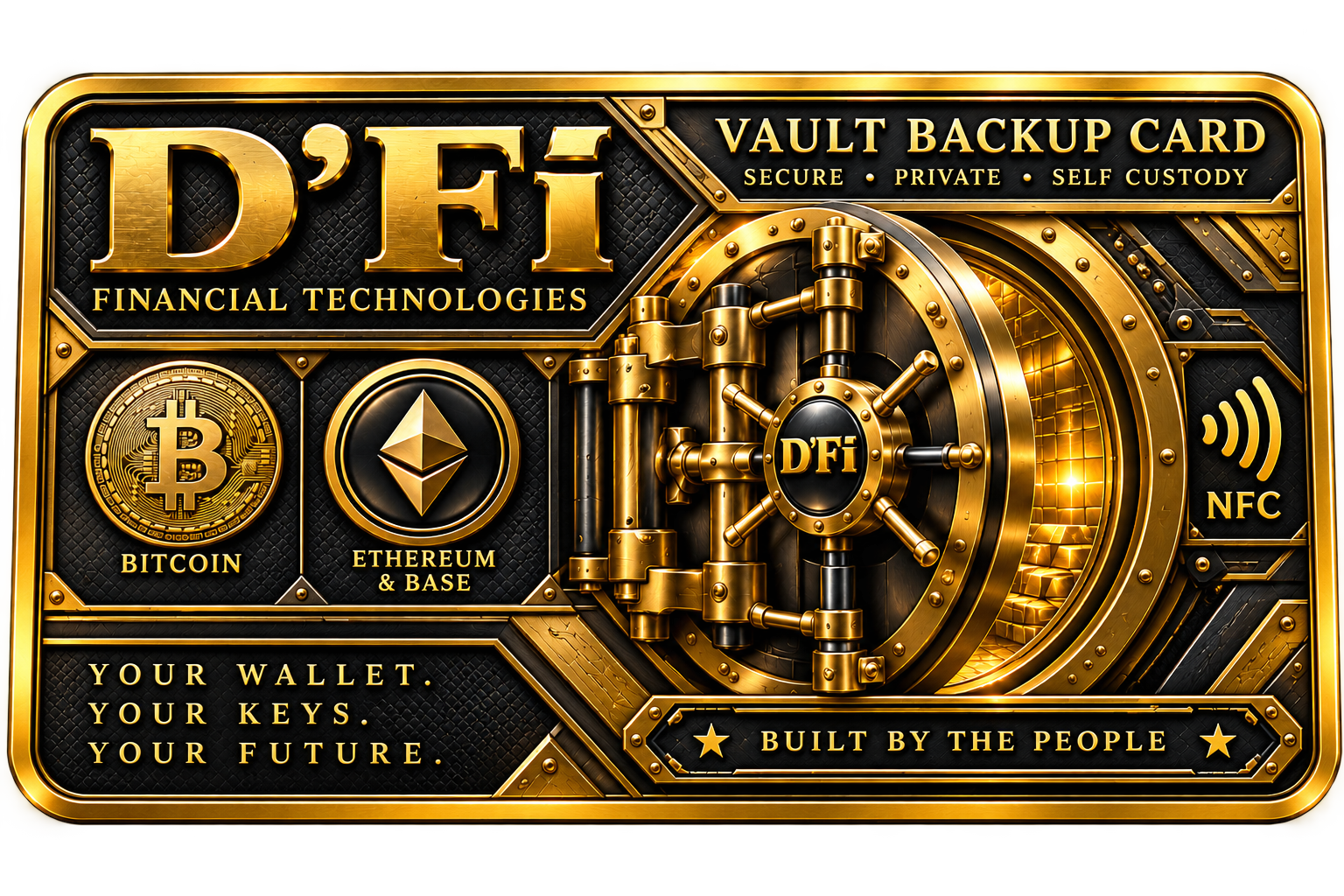 D'Fi Vault BackUp Card in black and gold