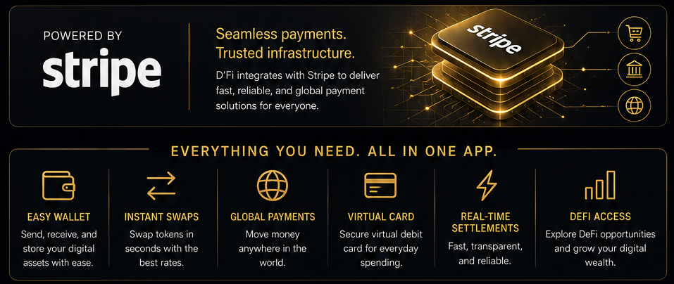 D'Fi capabilities powered by Stripe and core app features
